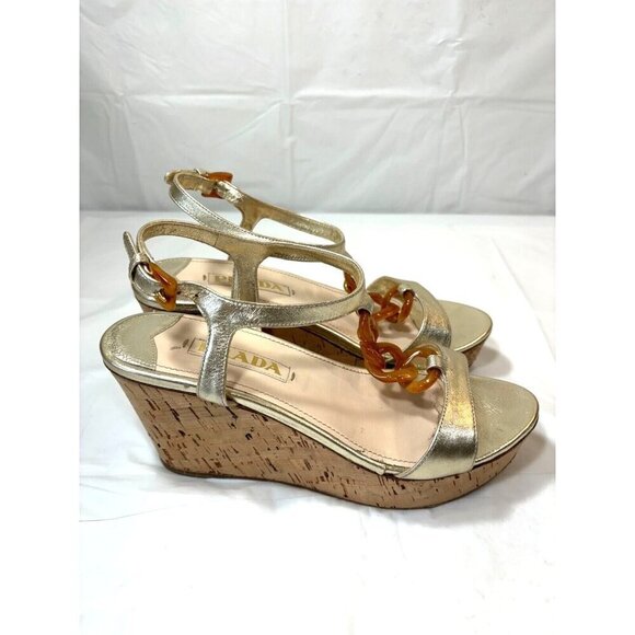 Prada Chain Link Gold Wedges - Picture 2 of 16